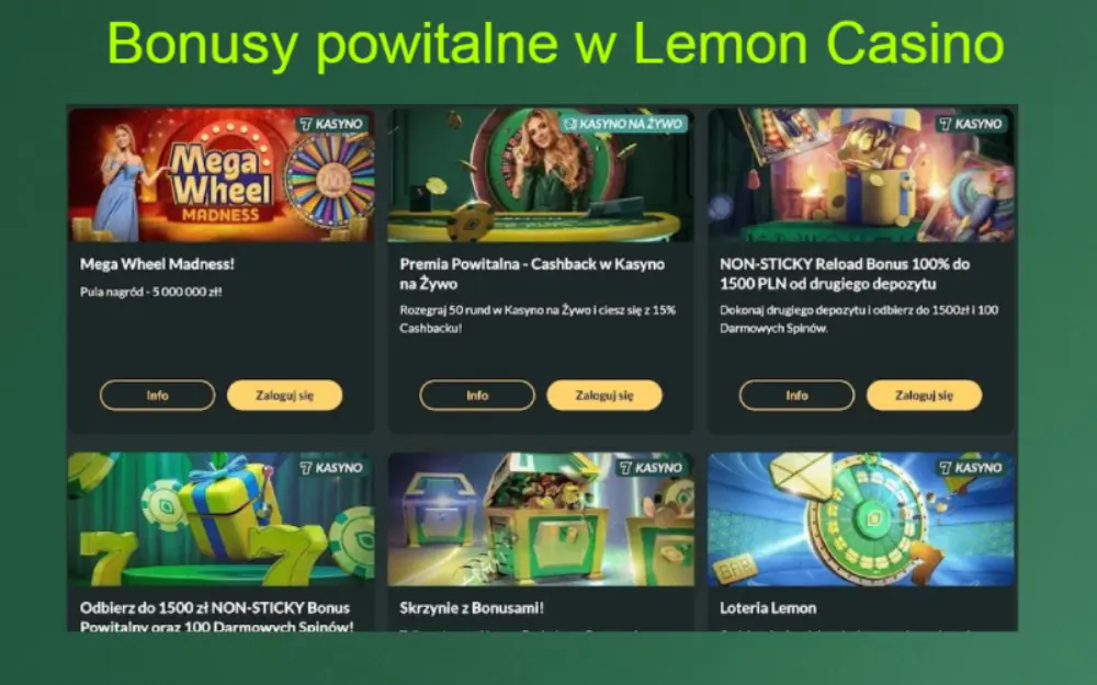 Bonusy powitalne w kasynie Lemon i inne promocje