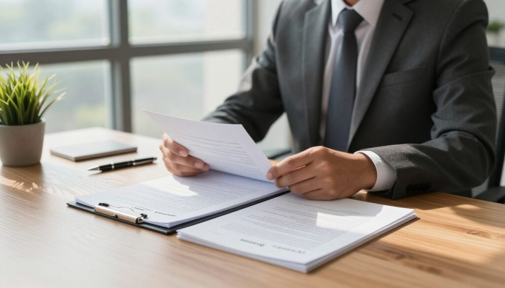 A focused, modern office setting, highlighting a sleek wooden desk laden with legal documents, a pen, and a small potted plant for a touch of warmth. In the foreground, an open legal document displays intricate text and signatures, emphasizing the theme of legal titles. In the middle, a professional in business attire, like a tailored suit, is thoughtfully reviewing the documents, their expression one of concentration and diligence. The background features a large window with soft natural light flooding the room, casting gentle shadows and creating a serene yet focused atmosphere. This scene captures the essence of legal definitions and the formalities surrounding legal titles, conveying a sense of professionalism and clarity. A focused, modern office setting, highlighting a sleek wooden desk laden with legal documents, a pen, and a small potted plant for a touch of warmth. In the foreground, an open legal document displays intricate text and signatures, emphasizing the theme of legal titles. In the middle, a professional in business attire, like a tailored suit, is thoughtfully reviewing the documents, their expression one of concentration and diligence. The background features a large window with soft natural light flooding the room, casting gentle shadows and creating a serene yet focused atmosphere. This scene captures the essence of legal definitions and the formalities surrounding legal titles, conveying a sense of professionalism and clarity.